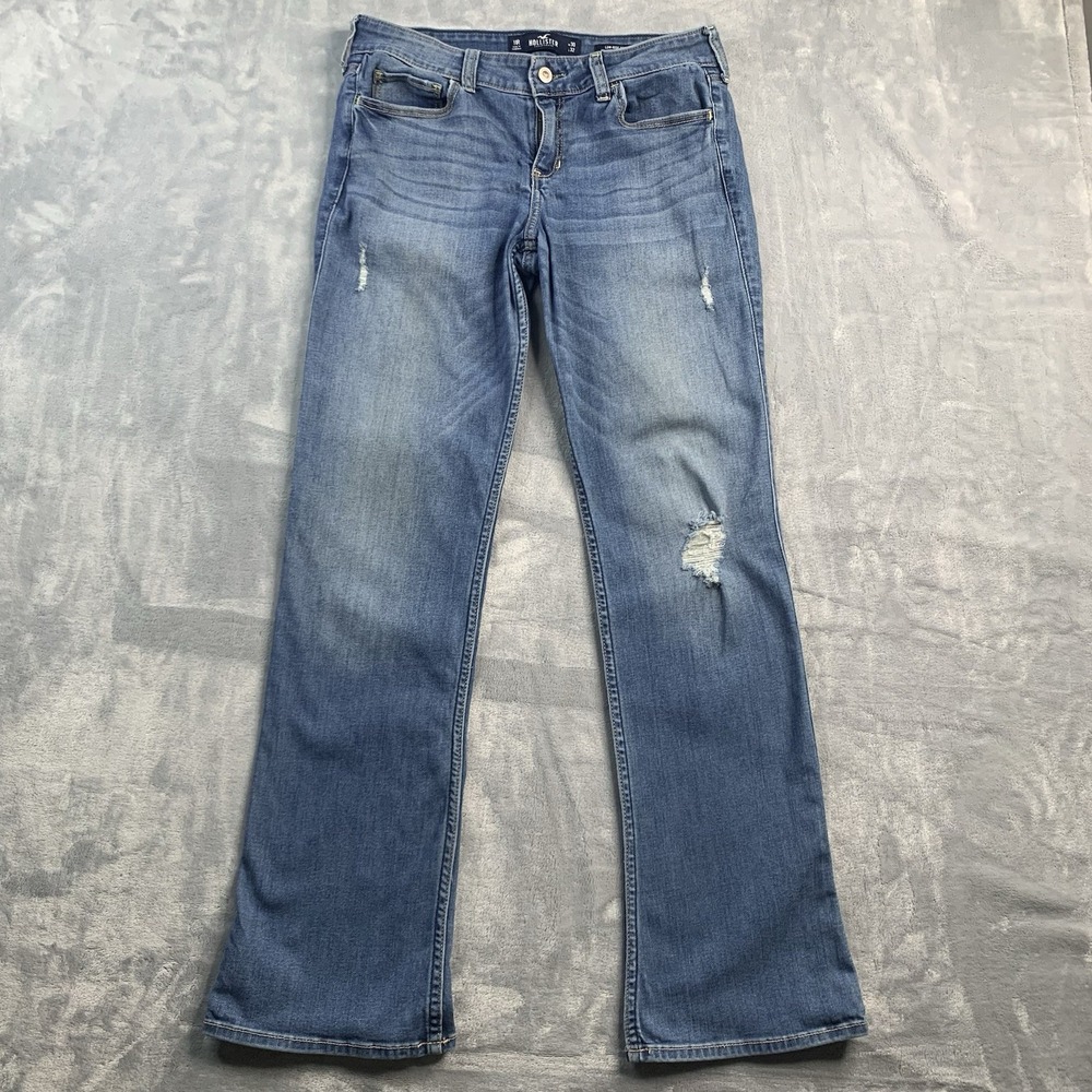 Hollister High-Rise Distressed Bootcut Jeans - Medium Blue